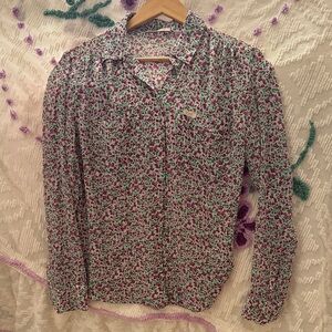 G by Guess Pink and Green Floral Button-Down Shirt